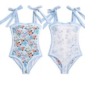 Asher One Piece Reversible tummy control Bustier Floral Print Monokini swim suit